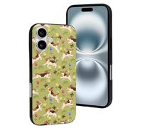 Compatible con iPhone 16 Funda, Running Beagle Resiste Arañazos Linda Funda Móvil Compatible con iPhone 16 Fundas para Mujer y Hombre, Negro