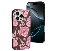 Compatible con iPhone 16 Pro, funda protectora de silicona suave rosa con torre de flores rosa de moda, compatible con iPhone 16 Pro, funda protectora para mujeres y hombres