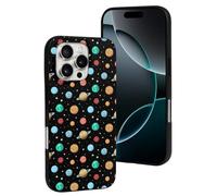 Compatible con iPhone 16 Pro, funda protectora de silicona suave y de moda con planetas del sistema solar, compatible con iPhone 16 Pro, funda protectora para mujeres y hombres, color negro