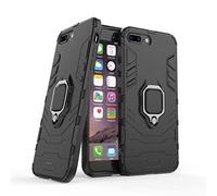 Compatible con iPhone 7+, 8+ Funda, Anillo Metálico Sujeción Soporte Antichoque Caja (Funciona con el Montaje de Coche Magnético) Doble Capa Case Carcasa para Apple iPhone 7 Plus, 8 Plus (Negro)