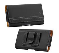 Compatible con iPhone SE, 5, 5S, 6, 6s, 7, 8 - Funda de piel horizontal extragrande con cierre magnético, clip para cinturón, color negro.