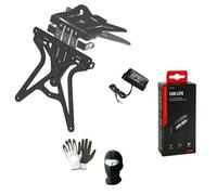 Compatible con KTM EXC 350 F Porta Placa Universal Ajustable Motocicleta + 4 Placas Luminosas LED Blancas Todo Aprobado Negro LAMPA Oferta Kit Bicicleta