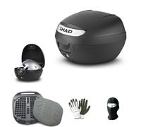 Compatible con Kymco Agility 125 R16 + baúl de maletín, 26 litros, color negro + sistema de bloqueo seguro+placa portaequipajes de moto scooter para casco integral-Jet modular universal