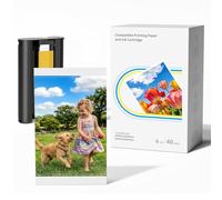 Compatible con Liene Amber M100/M110/M200/M210-40 Hojas de Papel Fotográfico y 1 Cartuchos de Tinta, Papel Fotográfico 4"x6" (10x15cm) para Impresora de Sublimación Térmica, Antioxidante