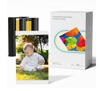 Compatible con Liene Amber M100/M200/M110/M210-80 Hojas de Papel Fotográfico y 2 Cartuchos de Tinta, Papel Fotográfico 4"x6" (10x15cm) para Impresora de Sublimación Térmica, Antioxidante