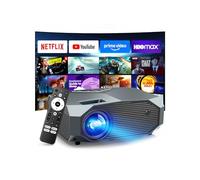 [Compatible con Netflix/alto brillo] Proyector inteligente con WiFi 6 y Bluetooth 5.3, proyector de películas 4K para exteriores con Prime Video/YouTube, proyector portátil compatible con HDMI/USB/iOS