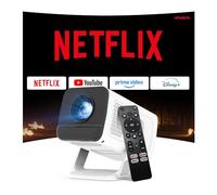 [Compatible con Netflix & Android 13] Mini Proyector 1080P con WiFi 6 y Bluetooth 5.4, Auto Keystone, Soporte 4K, Apps Integradas, Certificado Google CTS, Compatible con iOS/Android/TV Stick - LYNCAST