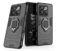 Compatible con OnePlus 10T 5G Funda, Anillo Metálico Sujeción Soporte Antichoque Caja (Funciona con el Montaje de Coche Magnético) Doble Capa Case Carcasa (Negro)