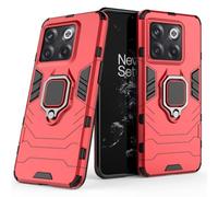 Compatible con OnePlus 10T 5G Funda, Anillo Metálico Sujeción Soporte Antichoque Caja (Funciona con el Montaje de Coche Magnético) Doble Capa Case Carcasa (Rojo)