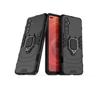 Compatible con OPPO Realme X50 Pro 5G Funda, Anillo Metálico Sujeción Soporte Antichoque Caja (Funciona con el Montaje de Coche Magnético) Doble Capa Case Carcasa (Negro)