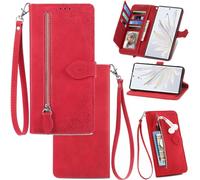 Compatible con OPPO Reno6 Pro 5G Funda,Compatible con OPPO Reno 6 Pro 5G Cartera Cremallera Tarjetero Flip Stand Cierre Magnético Funda Red