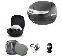 Compatible con Piaggio Liberty 125 2T Maletero Maleta SHAD 29 LT Negro+Sistema DE Cierre Seguro+PLAQUETA PORTAEQUIPAJE Moto-Scooter para Casco Integral Universal Jet-Modular