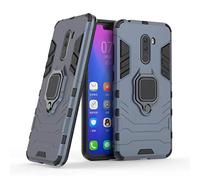 Compatible con Pocophone F1 Funda, Anillo Metálico Sujeción Soporte Antichoque Rígido Caja (Funciona con el Montaje de Coche Magnético) Doble Capa Sólido Case Carcasa para Xiaomi Pocophone F1 (Azul)