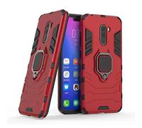 Compatible con Pocophone F1 Funda, Anillo Metálico Sujeción Soporte Antichoque Rígido Caja (Funciona con el Montaje de Coche Magnético) Doble Capa Sólido Case Carcasa para Xiaomi Pocophone F1 (Rojo)