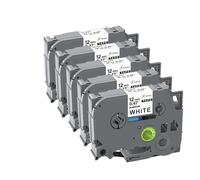 Compatible con rotuladora Brother PTD210 PTH110, Cinta de Etiquetas de satén de 12mm, Paquete de 2/5/10 (reemplaza a TZe-R231 RN34 RW34)(5PK Black on White)