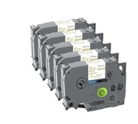 Compatible con rotuladora Brother PTD210 PTH110, Cinta de Etiquetas de satén de 12mm, Paquete de 2/5/10 (reemplaza a TZe-R231 RN34 RW34)(5PK Gold on White)