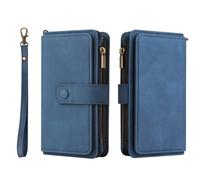 Compatible con Samsung A13Case, Galaxy A13 5G Wallet Case Blue, Durable PU Leather Flip Wristlet con cordón, cremallera y tarjetero para hombres y