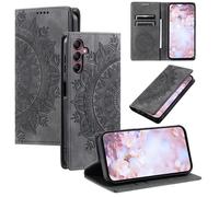Compatible con Samsung Galaxy S26Pro/5G. Funda tipo cartera de piel sintética de 6,3" - Gris, con relieve de tótem, cierre magnético y ranuras