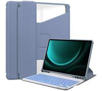 Compatible con Samsung Galaxy Tab S9 FE Plus SM-X610/SM-X616 funda desmontable para teclado inalámbrico S Pen Holde, soporte giratorio de 360 grados, funda translúcida de TPU suave, reposo/encendido