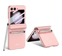 Compatible con Samsung Galaxy Z Flip5Case con S Pen, protección de bisagra magnética + protector de pantalla de vidrio templado (rosa)