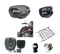 Compatible con Suzuki GSR 600 E46NT Maleta Riviera Top Case con REFLECTORES Blancos+Kit DE Montaje+Alfombra ANTIVIBRACIONES+Placa para PORTAEQUIPAJES Moto 2 Cascos