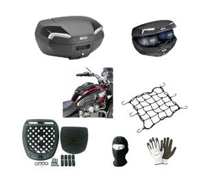 Compatible con Suzuki GSR 600 E46NT Maleta Riviera Top Case con REFLECTORES Blancos+Kit DE Montaje+Alfombra ANTIVIBRACIONES+Placa para PORTAEQUIPAJES Moto 2 Cascos