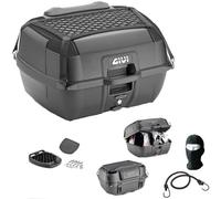 Compatible con SYM Jet 14 EVO DAL 2023 BAÚL MONOLOC+Placa+Red+Respaldo GIVI para 2 Casco Integral O Jet 45LT Inserciones Negro Brillo para Moto-Scooter con PORTAEQUIPAJES O Soportes