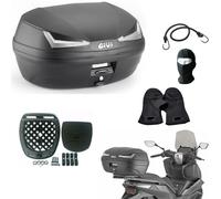 Compatible con Yamaha N-MAX 125 Top Case Estuche Superior MONOLOCK Caja DE 45 litros para Moto Scooter Maletero Negro con REFLECTORES AHUMADOS Placa Y Kit