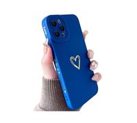 Compatible with iPhone 13 Pro Max Case, Gold Heart Pattern Liquid Silicone Case for Women(Bl WFS