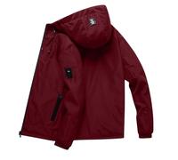 compatible with Motorradjacke Winter Herren Freizeitjacke, leicht, lockere Passform, mit Kapuze und Reißverschluss, Oberbekleidung für den Alltag, bequem, für Frühling, Sommer, Rauleder (Red, XXXL)