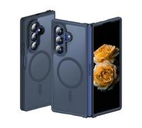 Compatible with Samsung Galaxy Z Fold 7 Funda, traslúcido Trasero Antideslizante paragolpes antiimpacto Cubierta Protectora con Anillo magnético - Azul