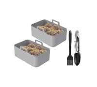 Compatible With2pcs Silicone Pot for Dual Air Fryer with Oil Brush Clip Grey