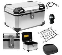 COMPATIBLES con BMW F 800 GS Maleta Top Case 52 LT Color Aluminio + Placa para Moto-Scooter PORTAEQUIPAJE para 2 Cascos Jet/Modular/Integral/Universal Desmontables