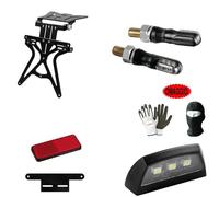 COMPATIBLES con SYM Jet 100 Kit Porta MATRÍCULA Regulable EN Altura, Ancho, INCLINACIÓN para Moto/Scooter + 2 Flechas LED + LUZ DE MATRÍCULA + Reflector