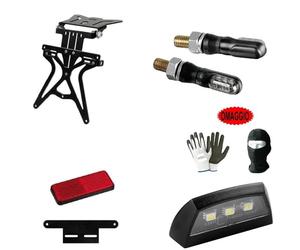 COMPATIBLES con SYM Jet 100 Kit Porta MATRÍCULA Regulable EN Altura, Ancho, INCLINACIÓN para Moto/Scooter + 2 Flechas LED + LUZ DE MATRÍCULA + Reflector