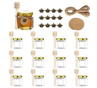 ComPDCVD 12 Paquetes de Mini Tarros de Miel Hexagonales de 1,5 oz latas de miel de vidrio con Cucharones de Madera Colgantes de Abejas Etiquetas de Papel Kraft Cuerda de Cáñamo regalos para fiestas