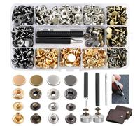 ComPDCVD 120Set Corchetes de Presión Metálicos 12.5mm Botones de Presión Remaches de Cuero 4 Colores Botones Automáticos Kit de Herramienta de Botón Snap Metal para Ropa Jeans Bolsos Cuero Artesanía