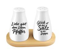 ComPDCVD 2 piezas Juego de Salero y Pimentero con Soporte y Etiqueta Engomada Salero y Pimentero Conjunto Regalos para novias y novios y como regalo de inauguración de la casa(Porcelana Blanca)
