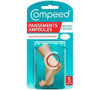 Compeed® - Apósitos ampollas - Formato medio - 5 apósitos hidrocoloides - Apósito de curación rápida que acelera la curación - Cuidado de los pies - 6,8 x 4,2 cm