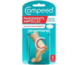 Compeed® - Apósitos ampollas - Formato medio - 5 apósitos hidrocoloides - Apósito de curación rápida que acelera la curación - Cuidado de los pies - 6,8 x 4,2 cm