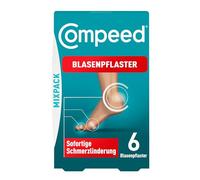 Compeed Paquete de 6 parches hidrocoloides en diferentes tamaños, antiburbujas en talones, dedos de los pies y para pequeñas burbujas