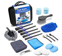 Compelete - Juego de 21 piezas de limpieza de coche, limpiador interior con cepillos de detalles, kit de lavado de coche con gel de limpieza, guante de lavado, regalo de cuidado de coche para hombres