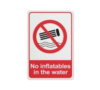 Compladeta Señal de patio con texto en inglés "No Inflatables In The Water" para casa, 30.5 cm x 20.3 cm, aluminio premium, a prueba de sol, sin óxido