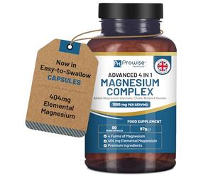 Complejo de glicinato de magnesio 4 en 1-1866 mg por ración | Dosis precisa de 404 mg de magnesio elemental | Con glicinato, citrato, malato y taurato de magnesio añadidos | 90 cápsulas - de Prowise