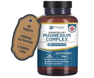 Complejo de glicinato de magnesio 4 en 1-2000 mg por porción | Dosis precisa de magnesio elemental de 400 mg | Bisglicinato, citrato, malato y taurato de magnesio añadidos | 90 comprimidos veganos