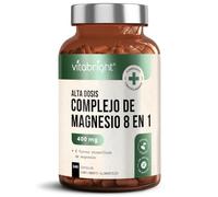 Complejo de Magnesio 8-en-1 | 400 mg | 240 Cápsulas Veganas - 4 Meses de Suministro | Magnesio Bisglicinato, Citrato, Malato y Taurato | VitaBright Magnesium Complex