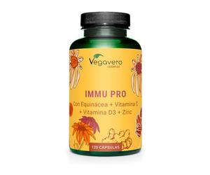 Complejo Defensas Inmunitarias | 100% NATURAL | 120 Cápsulas | Vitamina C, D3 + Equinácea + Zinc + Selenio + Jengibre | Immu Pro Complex | Sin Additivos y Vegano | Vegavero