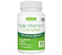 Complejo Triple de Vitamina K 2700 mcg, All-Trans, Vitamina K2 MK-7 200 µg, MK-4 1000 µg, Vitamina K1 1500 µg, 90 Cápsulas Veganas, Formula Bioactiva, Alta Dosis, Salud Ósea y Cardiovascular, Igennus
