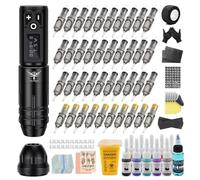 Complete Tattoo Kit con 40 Agujas batería de 1800mAh conector RCA Juego completo de máquina inalámbrico 10 Tintas para principiantes TATELF