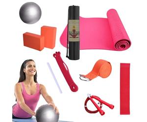 Complete Yoga Kit, Exercise Mat with Yoga Blocks, Latex Resistance Band Stretching Strap, Full Body Fitness Equipment for Women Men, Ideal for Home Workouts Flexibility Training
